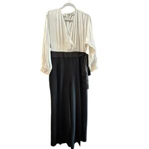 Eliza J Satin Satin Top & Black Pants Belted Formal Jumpsuit Size 8